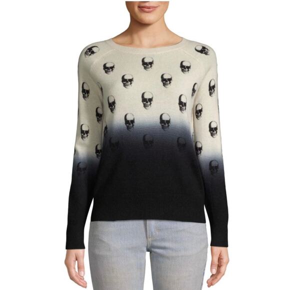 Skull Cashmere Sz Small Skull Motif Gradient Cashmere Sweater Cream Black Ombre - Picture 1 of 11